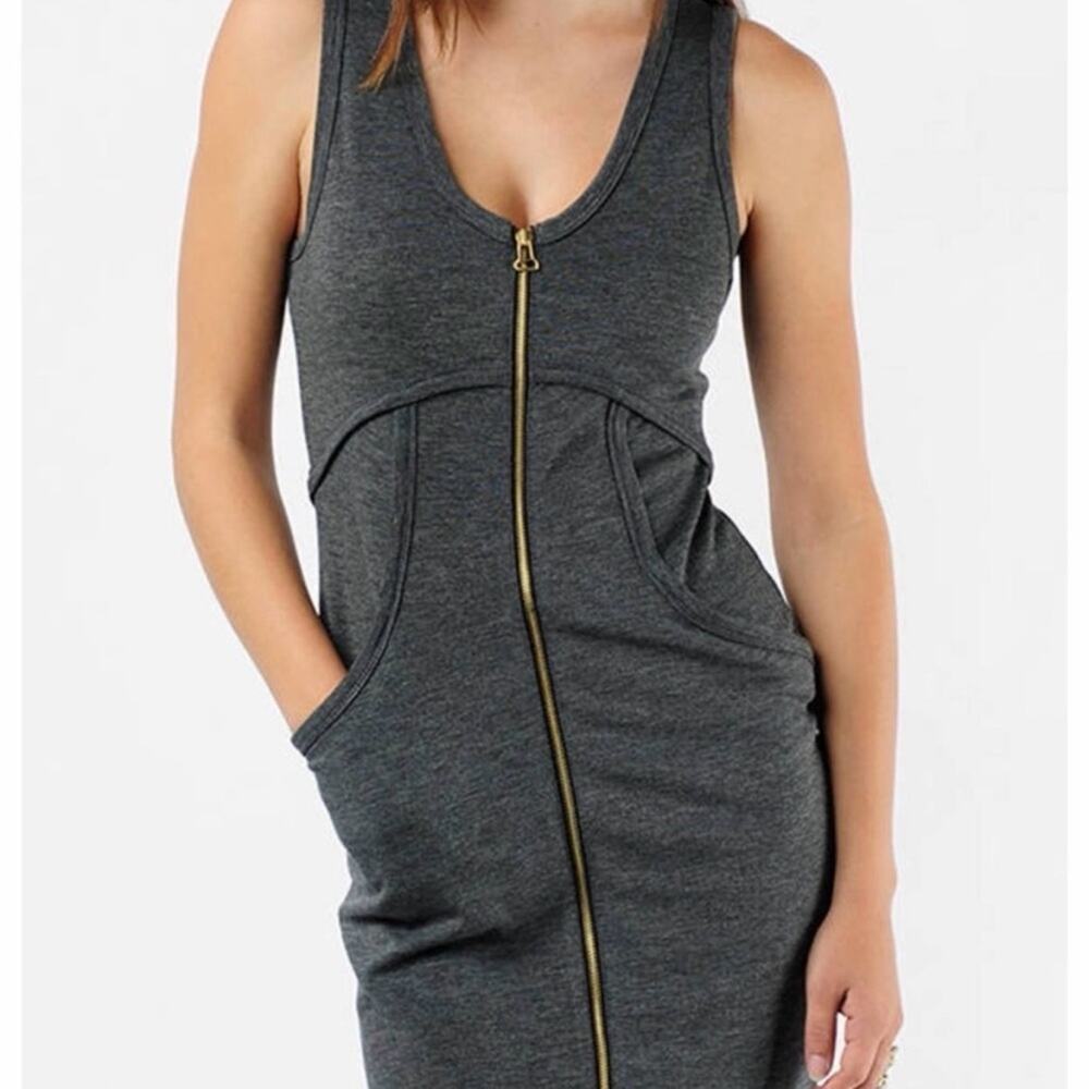 T By Alexander Wang Zipper Shift Tank Dress - Charcoal - Small